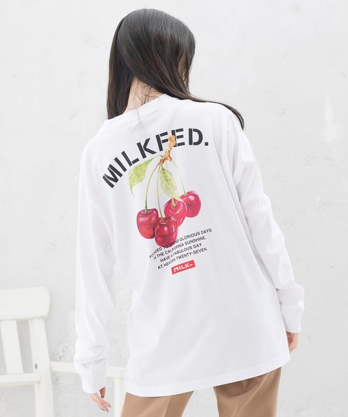 MILKFED.(ミルクフェド)の「LS TEE CHERRY(Tシャツ/カットソー・レディース・ホワイト/ブラック・ONE SIZE)」の2枚目の写真