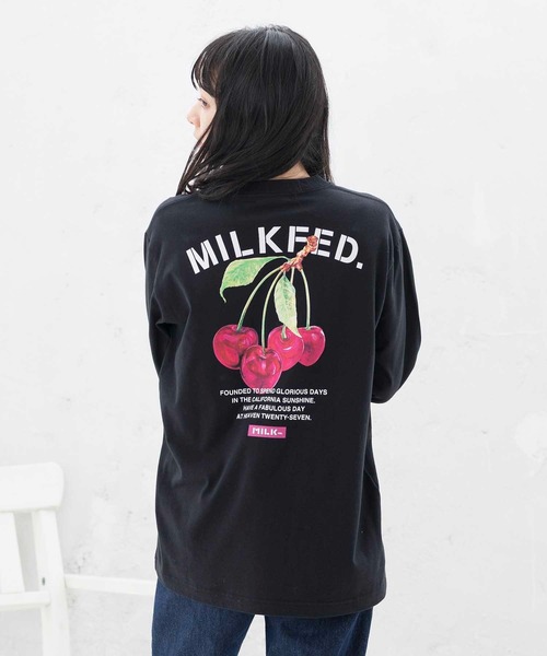 MILKFED.(ミルクフェド)の「LS TEE CHERRY(Tシャツ/カットソー・レディース・ホワイト/ブラック・ONE SIZE)」の1枚目の写真