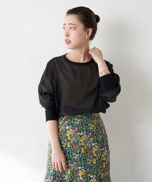 SHENERY(シーナリー)の「バックボタンシアーチュニック(シャツ/ブラウス・レディース・ブラック/オフホワイト/グリーン・FREE)」の5枚目の写真