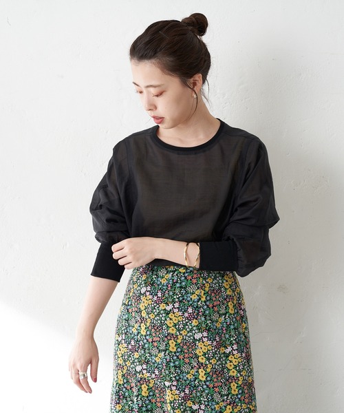 SHENERY(シーナリー)の「バックボタンシアーチュニック(シャツ/ブラウス・レディース・ブラック/オフホワイト/グリーン・FREE)」の6枚目の写真