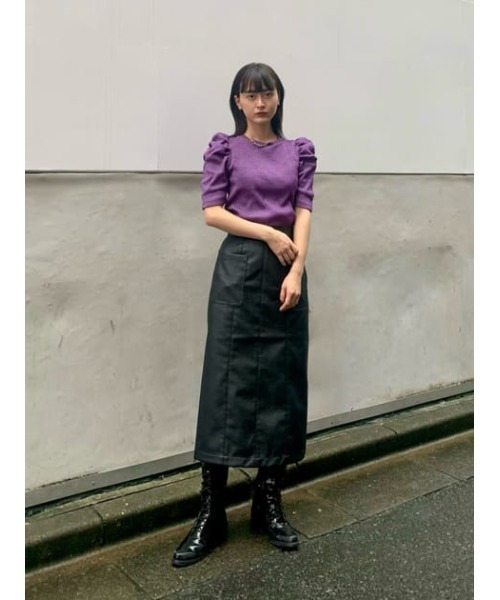 MOUSSY（マウジー）の「FAUX LEATHER スカート（スカート・レディース・ブラック/カーキ/オレンジ・2/1）」の9枚目の写真