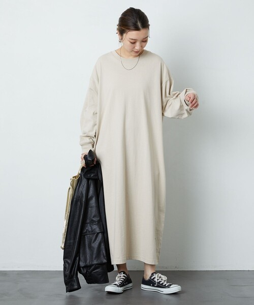FREAK'S STORE(フリークスストア)の「【WEB限定】ビッグシルエットTワンピース(ワンピース・レディース・ライトグレー/ブラック/ブラウン/マスタード/オリーブ/ブルー/レッド系/ナチュラル・フリ-)」の4枚目の写真