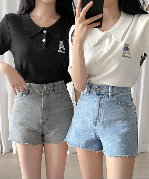 NANING9（ナンニング）の「SONYUNARA ミニベアクロップカラーTシャツ（Tシャツ/カットソー・レディース・アイボリー/ブラック・FREE）」の5枚目の写真