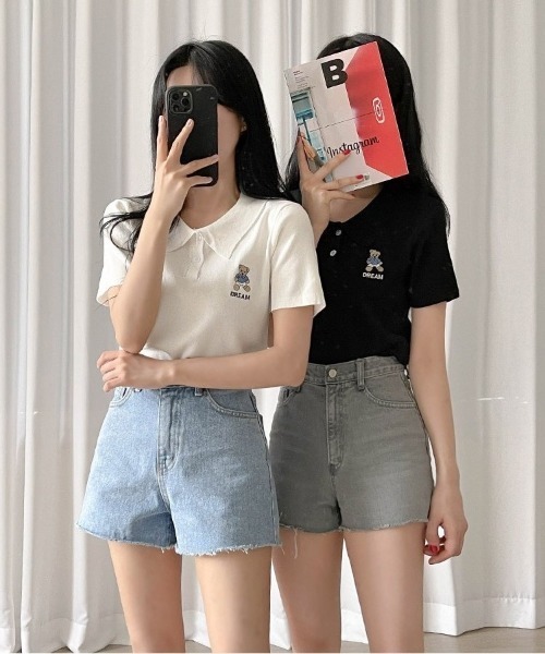 NANING9（ナンニング）の「SONYUNARA ミニベアクロップカラーTシャツ（Tシャツ/カットソー・レディース・アイボリー/ブラック・FREE）」の14枚目の写真