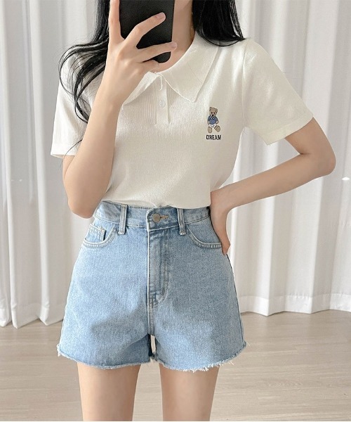 NANING9（ナンニング）の「SONYUNARA ミニベアクロップカラーTシャツ（Tシャツ/カットソー・レディース・アイボリー/ブラック・FREE）」の12枚目の写真