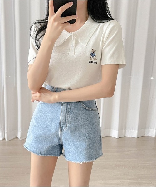 NANING9（ナンニング）の「SONYUNARA ミニベアクロップカラーTシャツ（Tシャツ/カットソー・レディース・アイボリー/ブラック・FREE）」の7枚目の写真