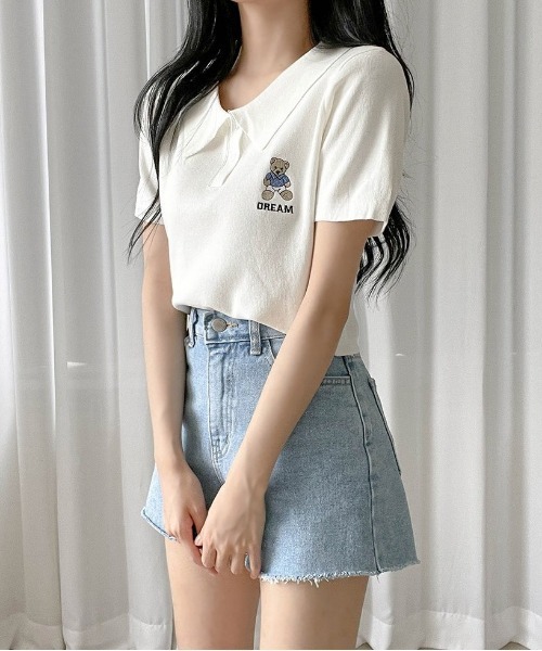 NANING9（ナンニング）の「SONYUNARA ミニベアクロップカラーTシャツ（Tシャツ/カットソー・レディース・アイボリー/ブラック・FREE）」の11枚目の写真