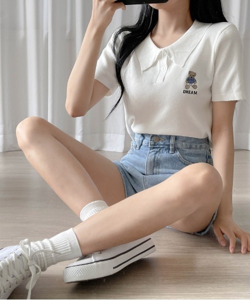 NANING9（ナンニング）の「SONYUNARA ミニベアクロップカラーTシャツ（Tシャツ/カットソー・レディース・アイボリー/ブラック・FREE）」の6枚目の写真