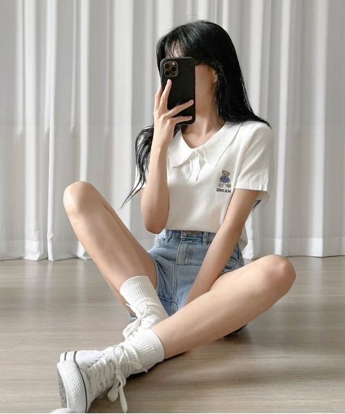 NANING9（ナンニング）の「SONYUNARA ミニベアクロップカラーTシャツ（Tシャツ/カットソー・レディース・アイボリー/ブラック・FREE）」の15枚目の写真