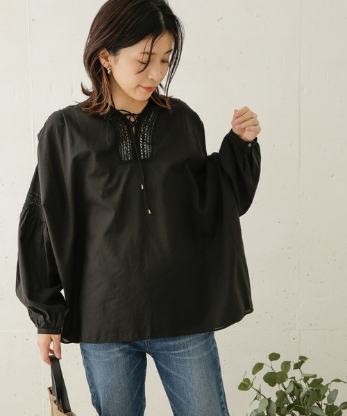 URBAN RESEARCH DOORS（アーバンリサーチドアーズ）の「ボイルレースアップブラウス（シャツ/ブラウス・レディース・ブラック/オフホワイト・ONE）」の9枚目の写真