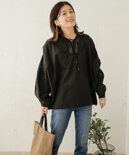 URBAN RESEARCH DOORS（アーバンリサーチドアーズ）の「ボイルレースアップブラウス（シャツ/ブラウス・レディース・ブラック/オフホワイト・ONE）」の6枚目の写真
