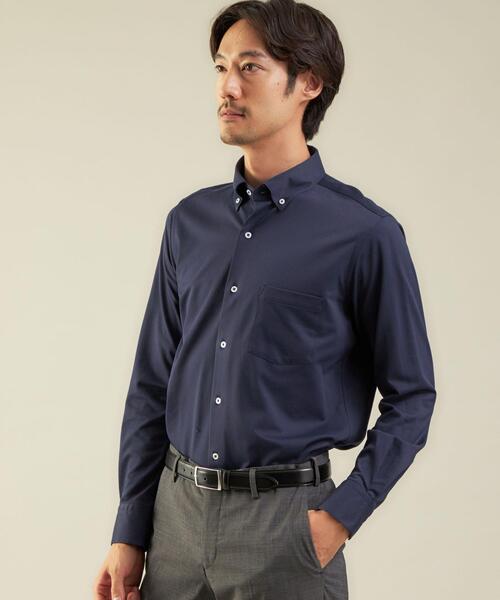 WORK TRIP OUTFITS GREEN LABEL RELAXING（ワークトリップアウトフィッツグリーンレーベル リラクシング）の「＜WORK TRIP OUTFITS GREEN LABEL RELAXING＞TCオックス風ジャージ スリム ボタンダウン ドレスシャツ（ビジネスシャツ・メンズ・ライトブルー/ホワイト/ネイビー・S/XL/M/L）」の3枚目の写真