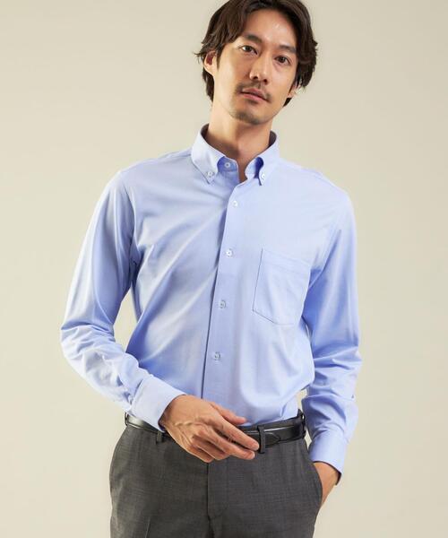 WORK TRIP OUTFITS GREEN LABEL RELAXING（ワークトリップアウトフィッツグリーンレーベル リラクシング）の「＜WORK TRIP OUTFITS GREEN LABEL RELAXING＞TCオックス風ジャージ スリム ボタンダウン ドレスシャツ（ビジネスシャツ・メンズ・ライトブルー/ホワイト/ネイビー・S/XL/M/L）」の2枚目の写真