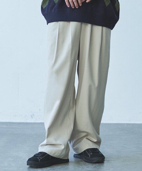 Alpinus(アルピナス)の「Alpinus - ウールブレンドワイドストレートスラックス(その他パンツ・メンズ・オフホワイト/ダークグレー・SMALL/MEDIUM)」の1枚目の写真