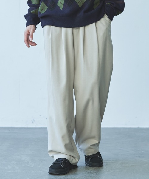 Alpinus(アルピナス)の「Alpinus - ウールブレンドワイドストレートスラックス(その他パンツ・メンズ・オフホワイト/ダークグレー・SMALL/MEDIUM)」の5枚目の写真