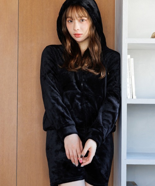 Dita（ディータ）の「しっとり柔らか。ソフトマイクロパーカー＆ショートパンツSetルームウェア（ルームウェア/パジャマ・レディース・コーラルピンク/ブラック/アイボリー/サンドグレー/スモークピンク/ピンク/ピンク系その他・FREE）」の3枚目の写真