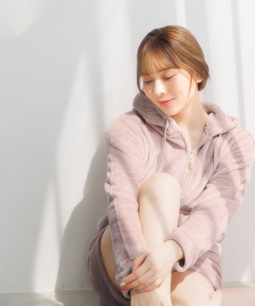 Dita（ディータ）の「しっとり柔らか。ソフトマイクロパーカー＆ショートパンツSetルームウェア（ルームウェア/パジャマ・レディース・コーラルピンク/ブラック/アイボリー/サンドグレー/スモークピンク/ピンク/ピンク系その他・FREE）」の9枚目の写真