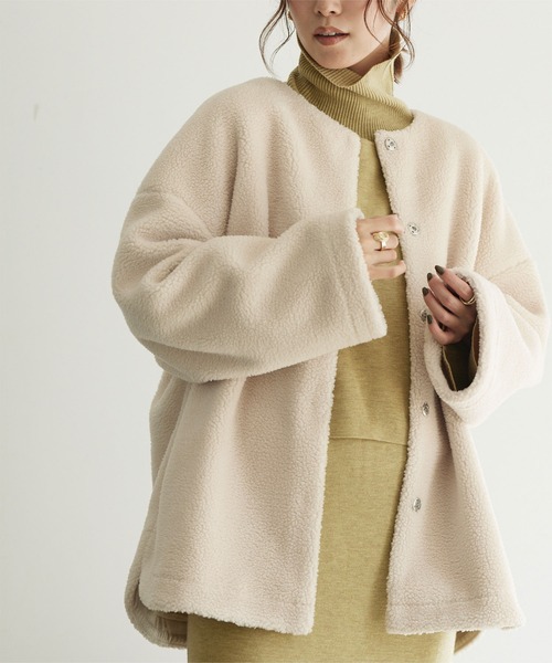 titivate（ティティベイト）の「ﾉｰｶﾗｰﾎﾞｱｺｰﾄ（ノーカラーコート・レディース・アイボリー/パープル/ブルーグレー/チャコール・S/M）」の2枚目の写真