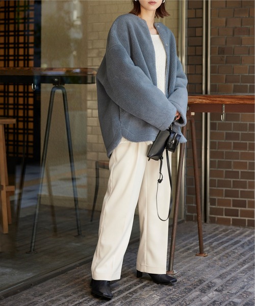 titivate（ティティベイト）の「ﾉｰｶﾗｰﾎﾞｱｺｰﾄ（ノーカラーコート・レディース・アイボリー/パープル/ブルーグレー/チャコール・S/M）」の3枚目の写真