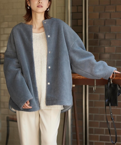 titivate（ティティベイト）の「ﾉｰｶﾗｰﾎﾞｱｺｰﾄ（ノーカラーコート・レディース・アイボリー/パープル/ブルーグレー/チャコール・S/M）」の18枚目の写真