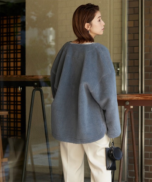 titivate（ティティベイト）の「ﾉｰｶﾗｰﾎﾞｱｺｰﾄ（ノーカラーコート・レディース・アイボリー/パープル/ブルーグレー/チャコール・S/M）」の14枚目の写真