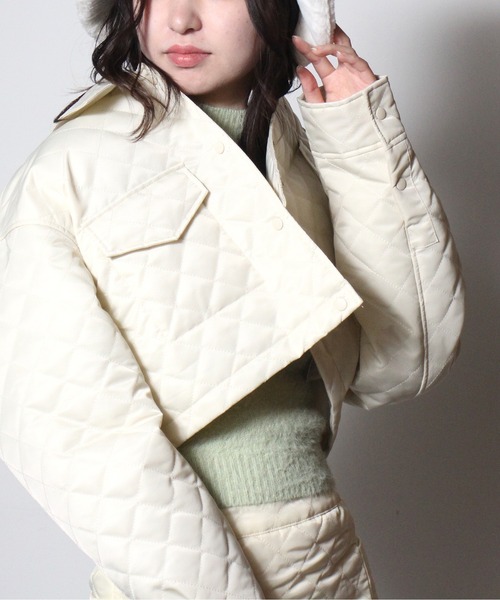 one way(ワンウェイ)の「【oneway Jeans】キルティングショートジャケット(その他アウター・レディース・アイボリー/ブラック/ダークグリーン・FREE)」の2枚目の写真