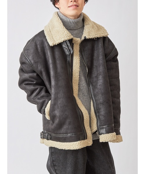 COLONY 2139（コロニートゥーワンスリーナイン）の「フェイクムートンB-3ブルゾン（ムートンコート・メンズ・ブラック×ブラック/ブラック×ベージュ/ブラウン・SMALL/MEDIUM/LARGE/X-LARGE）」の13枚目の写真