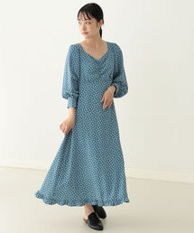 【WEB限定】BeAMS DOT / ペンタゴンネック フラワーワンピース