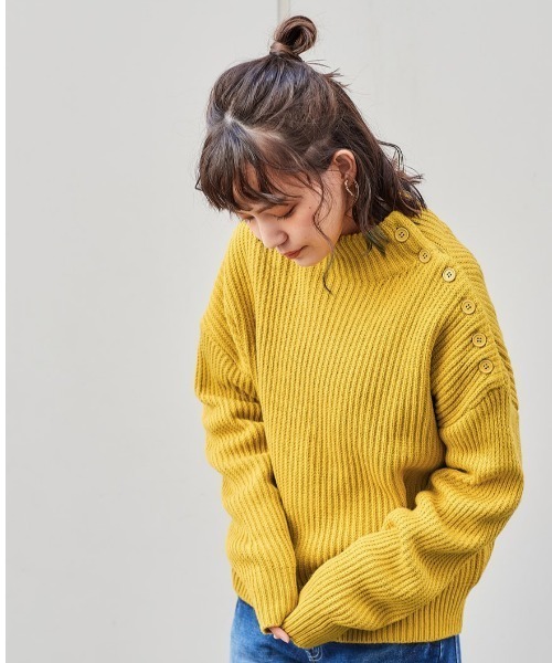 cepo（セポ）の「モックネック カタボタンニット　柄アソート（ニット/セーター・レディース・ブラック/グレー/オフホワイト/イエロー・M）」の4枚目の写真