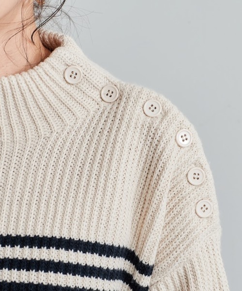 cepo（セポ）の「モックネック カタボタンニット　柄アソート（ニット/セーター・レディース・ブラック/グレー/オフホワイト/イエロー・M）」の6枚目の写真
