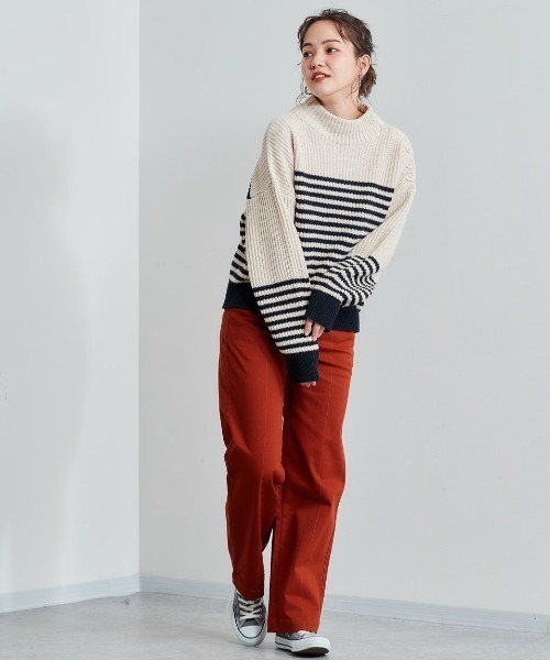 cepo（セポ）の「モックネック カタボタンニット　柄アソート（ニット/セーター・レディース・ブラック/グレー/オフホワイト/イエロー・M）」の7枚目の写真