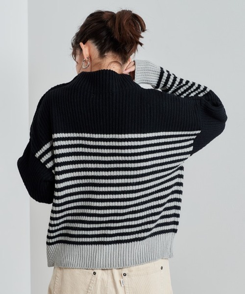 cepo（セポ）の「モックネック カタボタンニット　柄アソート（ニット/セーター・レディース・ブラック/グレー/オフホワイト/イエロー・M）」の9枚目の写真