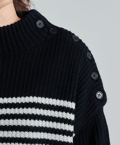 cepo（セポ）の「モックネック カタボタンニット　柄アソート（ニット/セーター・レディース・ブラック/グレー/オフホワイト/イエロー・M）」の10枚目の写真