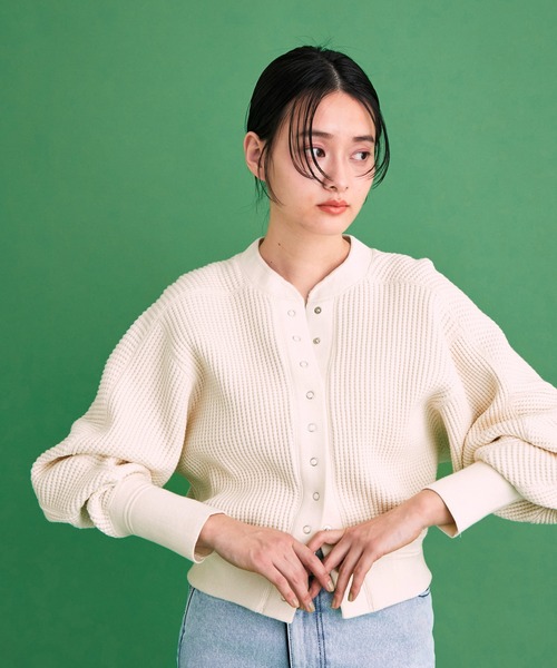 ADAM ET ROPE'（アダムエロペ）の「サーマルカーディガン（カーディガン/ボレロ・レディース・ブラック/サックスブルー/キナリ・FREE）」の8枚目の写真