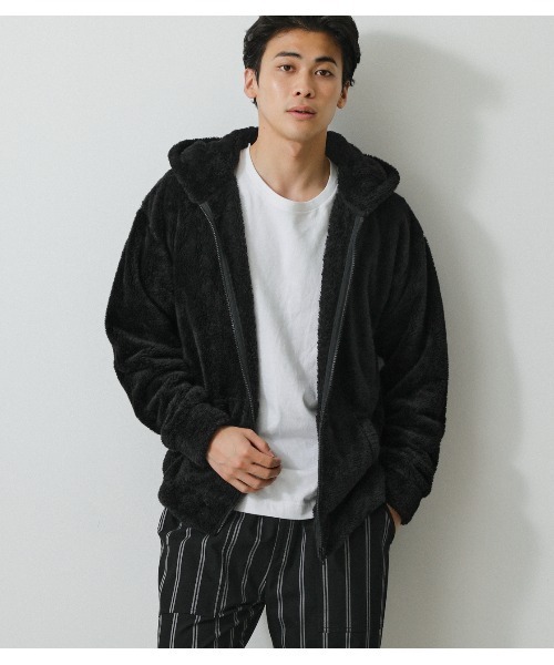 AZUL by moussy(アズールバイマウジー)の「BOA ZIP HOODIE/ボアジップフーディ(パーカー・メンズ・オフホワイト/ブラック/グレー・MEDIUM/LARGE)」の2枚目の写真