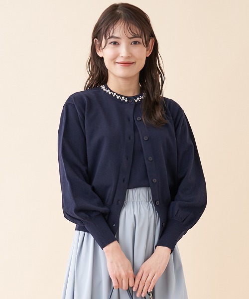 en recre（アンレクレ）の「ニットアンサンブル（カーディガン/ボレロ・レディース・ダークネイビー/チョコ・2）」の2枚目の写真