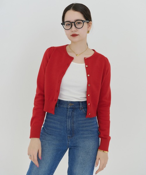 TINA：JOJUN（ティーナジョジュン）の「パフスリーブ ハート釦カーディガン TINA：JOJUN（カーディガン/ボレロ・レディース・ピンク系その他2/ブラック/モカ・M）」の20枚目の写真