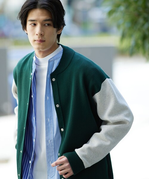 THE 【美品】THE SHOP TK カーディガン ニットスタジャン 黒グレー L 