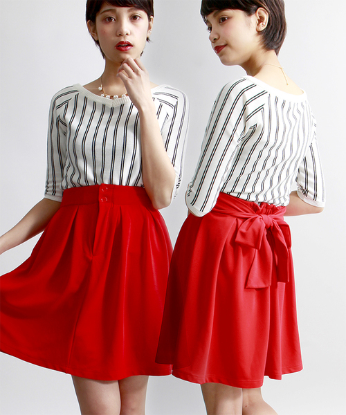 WEGO（ウィゴー）の「WEGO/バックリボンフレアスカート（スカート・レディース・オフホワイト/ブラック/レッド・FREE）」の3枚目の写真