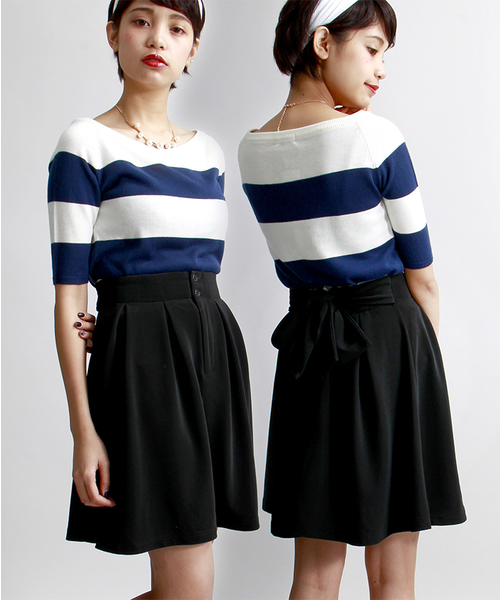 WEGO（ウィゴー）の「WEGO/バックリボンフレアスカート（スカート・レディース・オフホワイト/ブラック/レッド・FREE）」の2枚目の写真