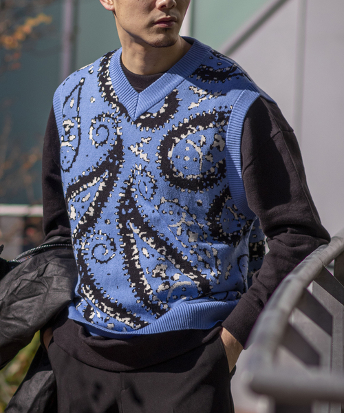 JOINT WORKS(ジョイントワークス)の「JW-KNIT PAISLEY ジャガードベスト(ベスト・メンズ・ブラック/ブルー系その他・MEDIUM/LARGE)」の2枚目の写真