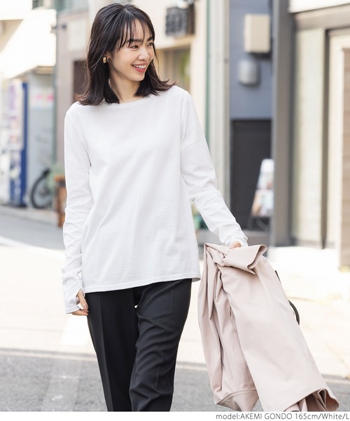 coca(coca)(コカ)の「やわらか指穴カットソー(Tシャツ/カットソー・レディース・ホワイト/ブラック/グレー・M/L)」の9枚目の写真