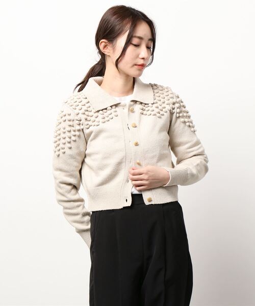 MADEMOISELLE ROPE'（マドモアゼル ロペ）の「【BELPER】ポップコーンニットカーディガン（カーディガン/ボレロ・レディース・ブラック/キナリ・FREE）」の2枚目の写真