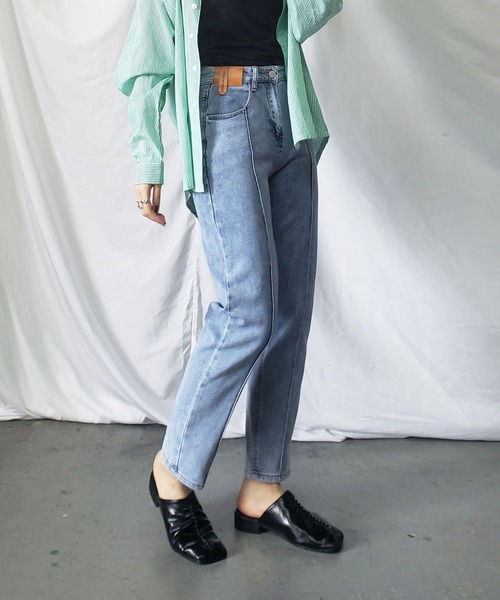 me+em select（ミームセレクト）の「【 S／M／L／XLサイズ展開 】ダブルタグテーパードスキニーストレッチデニムパンツ（デニムパンツ・レディース・ブルー・LARGE/MEDIUM/SMALL/X-LARGE）」の5枚目の写真