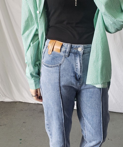 me+em select（ミームセレクト）の「【 S／M／L／XLサイズ展開 】ダブルタグテーパードスキニーストレッチデニムパンツ（デニムパンツ・レディース・ブルー・LARGE/MEDIUM/SMALL/X-LARGE）」の6枚目の写真