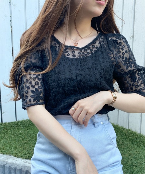 WEGO（ウィゴー）の「WEGO/【一部店限定】2WAYオーガンジー刺繍ブラウス（シャツ/ブラウス・レディース・ホワイト/ブラック・FREE）」の14枚目の写真