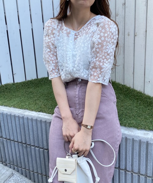 WEGO（ウィゴー）の「WEGO/【一部店限定】2WAYオーガンジー刺繍ブラウス（シャツ/ブラウス・レディース・ホワイト/ブラック・FREE）」の9枚目の写真