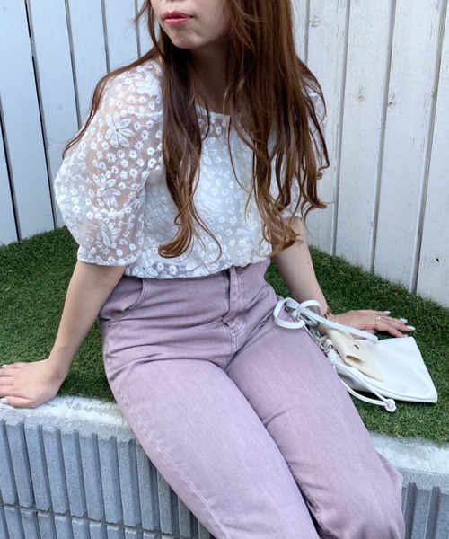 WEGO（ウィゴー）の「WEGO/【一部店限定】2WAYオーガンジー刺繍ブラウス（シャツ/ブラウス・レディース・ホワイト/ブラック・FREE）」の3枚目の写真