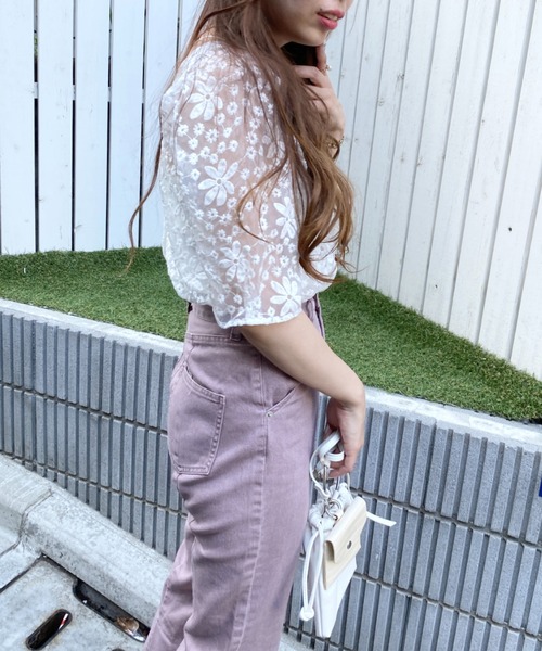 WEGO（ウィゴー）の「WEGO/【一部店限定】2WAYオーガンジー刺繍ブラウス（シャツ/ブラウス・レディース・ホワイト/ブラック・FREE）」の6枚目の写真