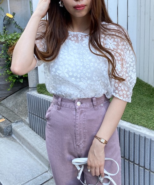 WEGO（ウィゴー）の「WEGO/【一部店限定】2WAYオーガンジー刺繍ブラウス（シャツ/ブラウス・レディース・ホワイト/ブラック・FREE）」の4枚目の写真